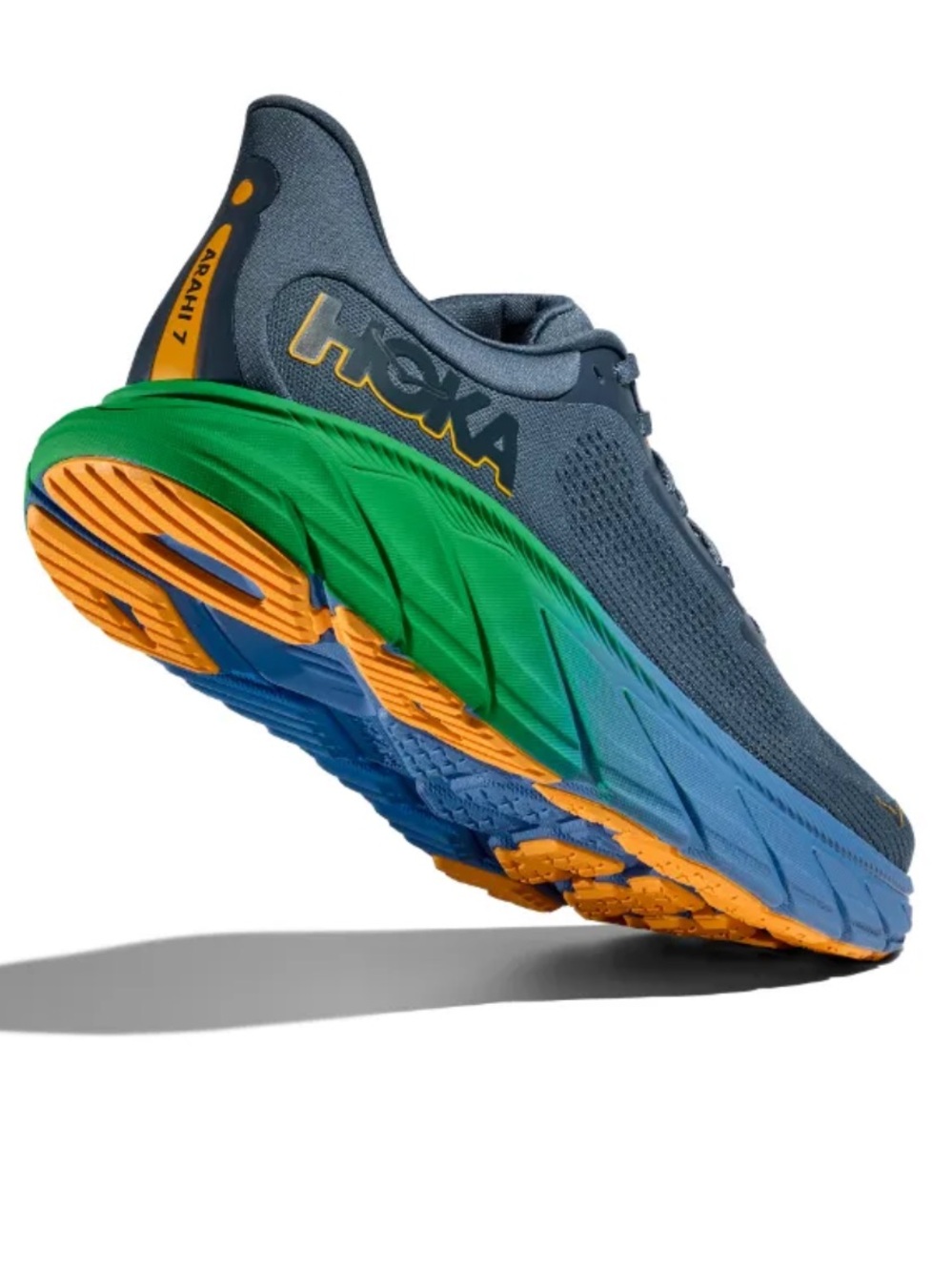 Hoka Men's Arahi 7 Running Shoes - Stormy Blue with Green & Orange Accents